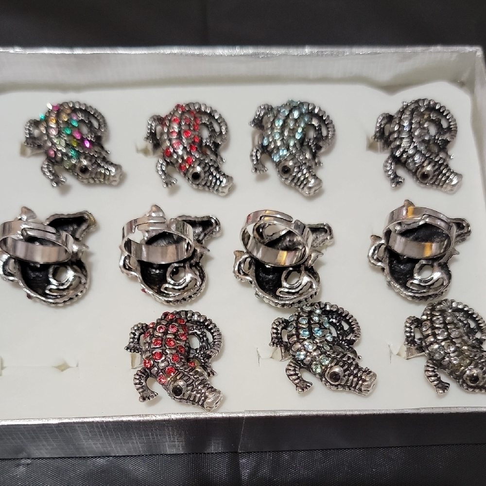 Silver and Multicolor Rhinestone Alligator Adjustable Rings - Picture 2 of 6